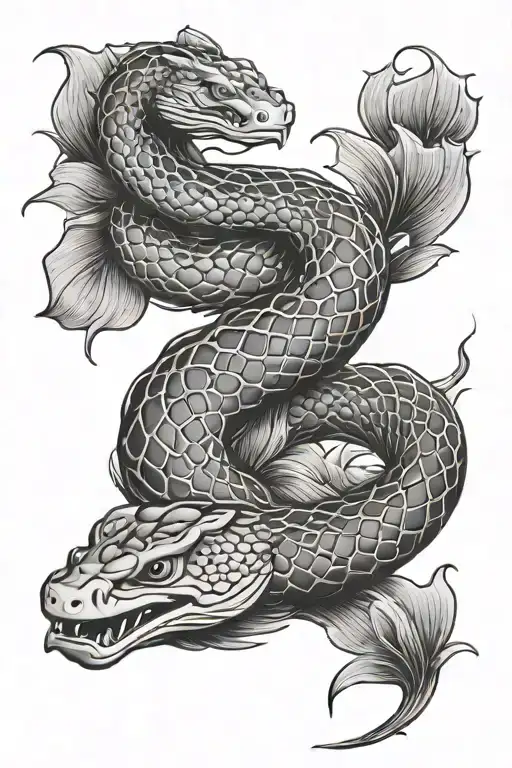 Snake And Koi Fish Swimming