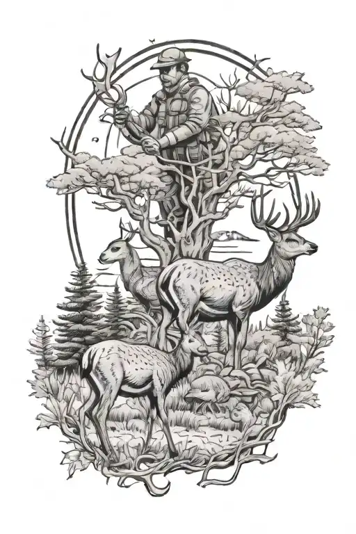 Father Son Deer Turkey Hunting Scene