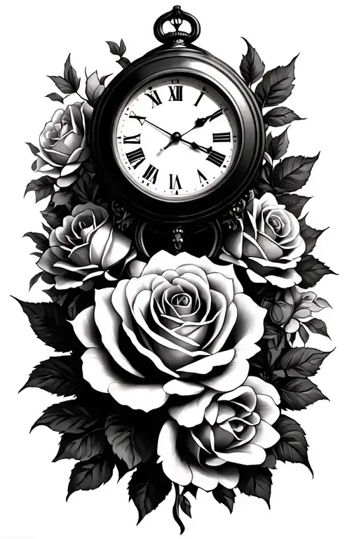 Intetwined Clock And Roses