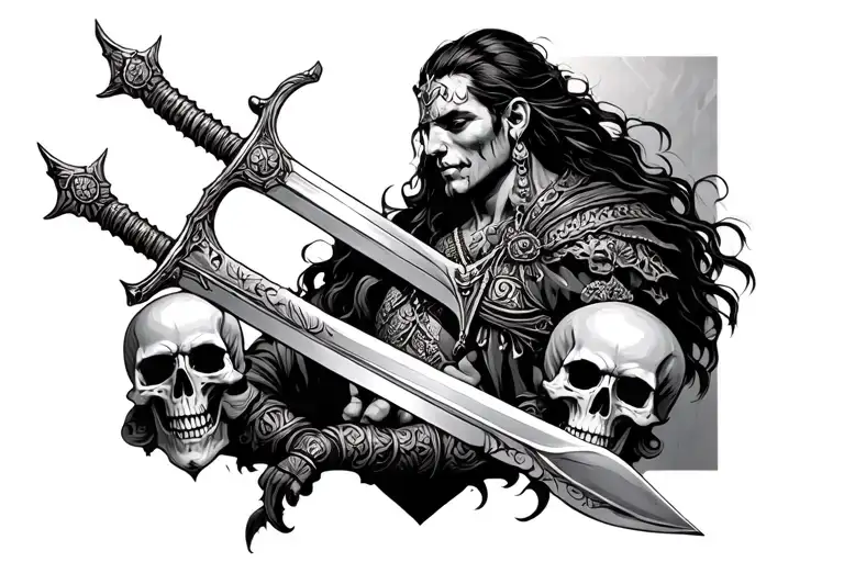 Valkari With Skulls And Sword