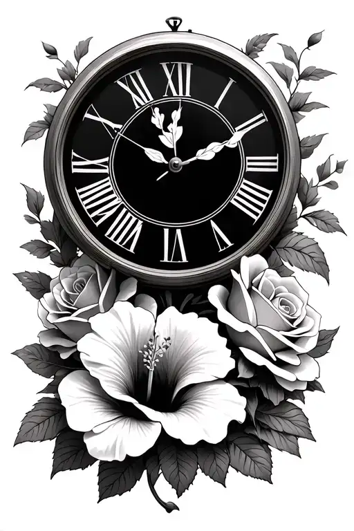Mayflowers Hibiscus Clock And Roses