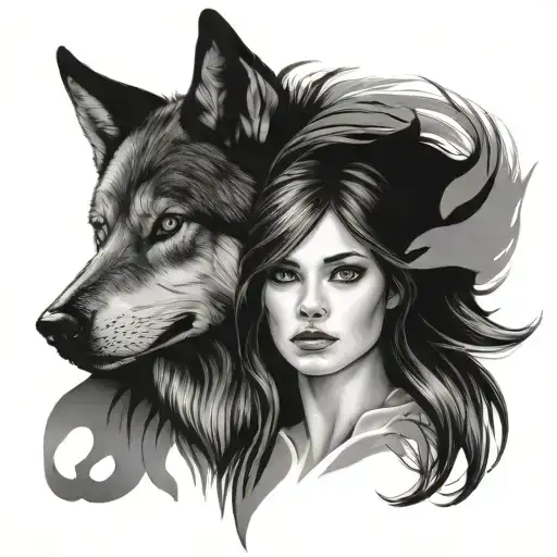 Woman And Wolf Surrounded