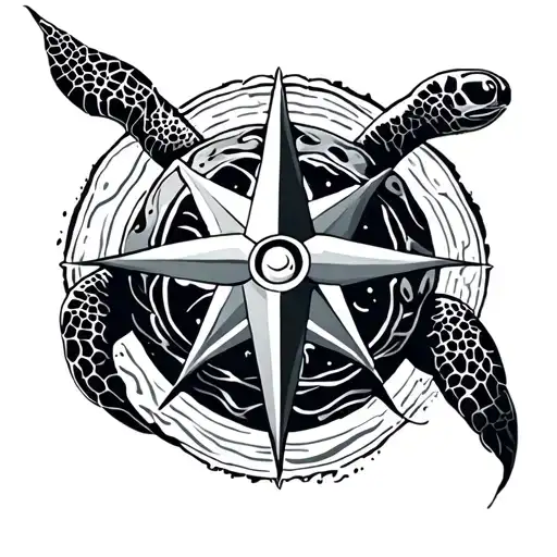 Wind Rose With Turtle With The Sea