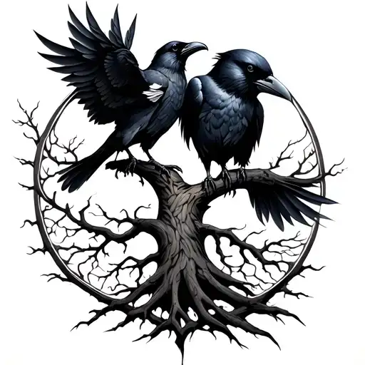 Two Ravens With Tree Of Life