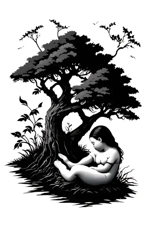 Child Birth And Tree Nature Scene
