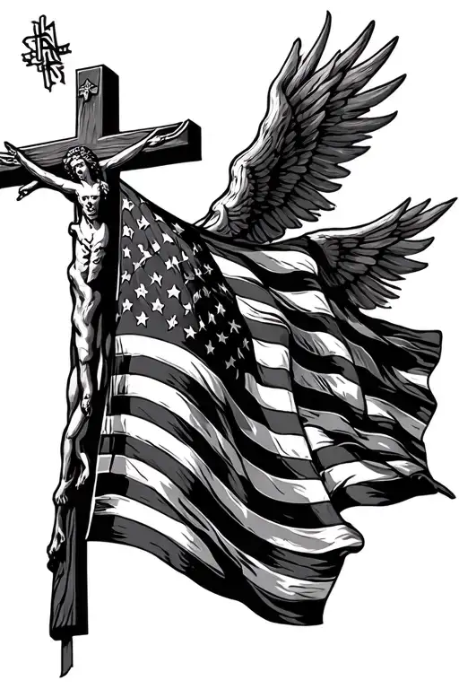 American Flag And Christian Cross