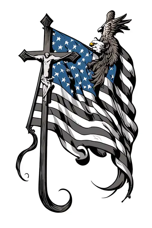 American Flag And Christian Cross
