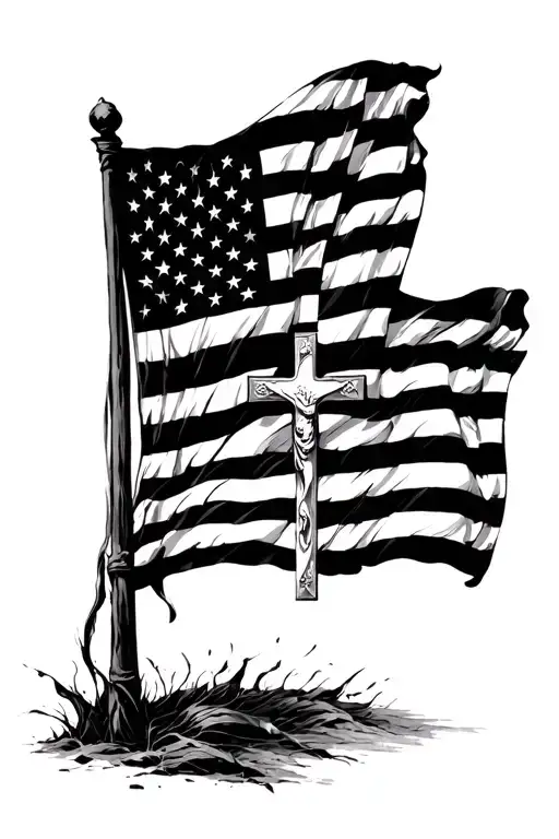 American Flag And Christian Cross