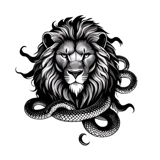 Lion With Snake Coiled On It