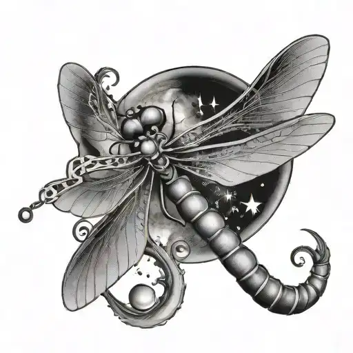 Dragonfly With Moon And Stars Shining