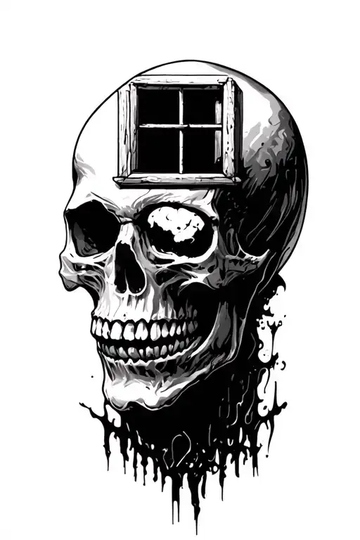 Skull In The Style Of Realism With A Window On The Back Of The Head