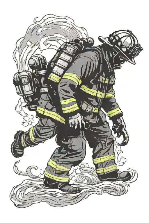 Silhouette Of Firefighter Holding Hands With Child With Background