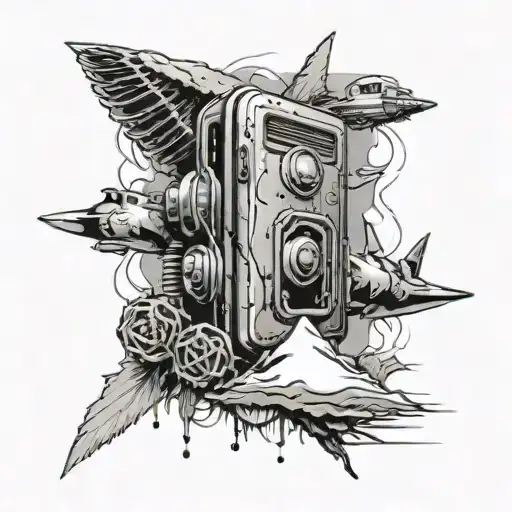 A Horror Movie Inspired Tattoo With Elements Of Electronic Warfare And Beach Imagery