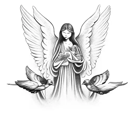 Angel With Three Birds