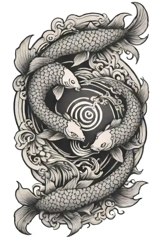 Bakunawa And Makonowa Tattoo Fighitng Over A Yin Yang Symbol With 2 Koi Fish Outside