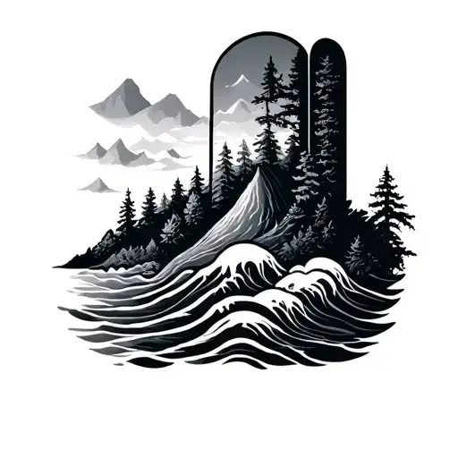 Hamsa With Sea Waves Mountain And Forest