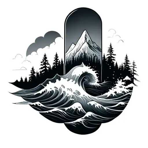 Sea Waves Mountain And Forest Inside Hamsa