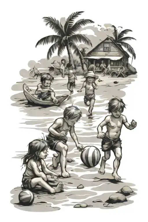 Beach And Kids Playing