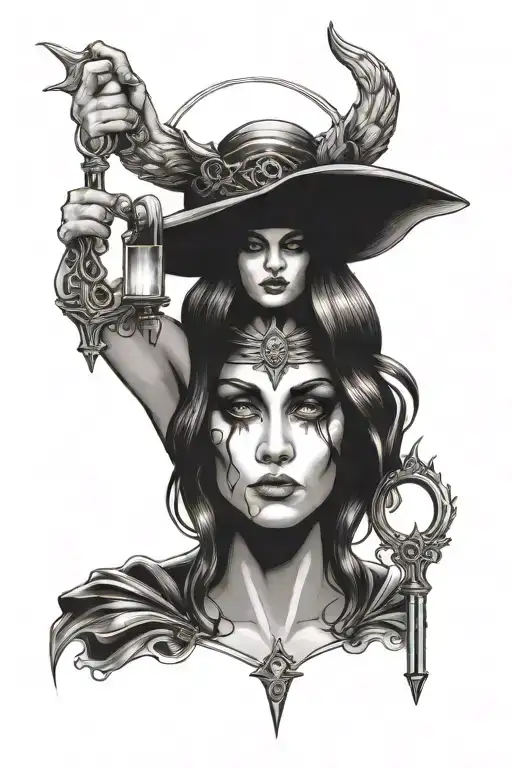 Circe Goddess Of Witchcraft Holding A Key Simple Portrait Looking Straight On