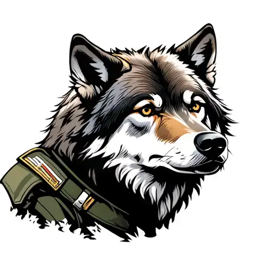 A Soldier Standing Next To A Majestic Wolf In A Military Uniform