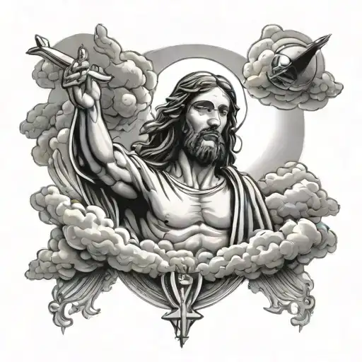 Spaceship Clouds Surrounding Jesus Stripped