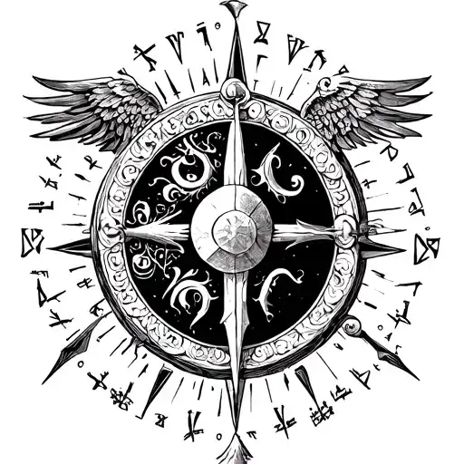 Bousson With Cardinal Points In Greek Scriptures With Fine Lines In Black And White