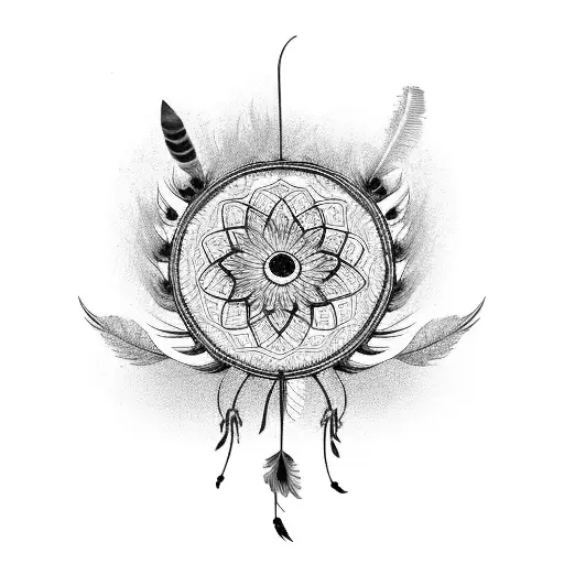 Flower With Dreamcatcher With Peacock Feathers