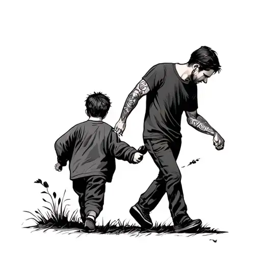 Father Giving Pieces To Son Walking