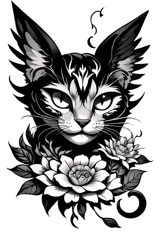 Cheshire's Cat And Angels And Flowers And Tribal