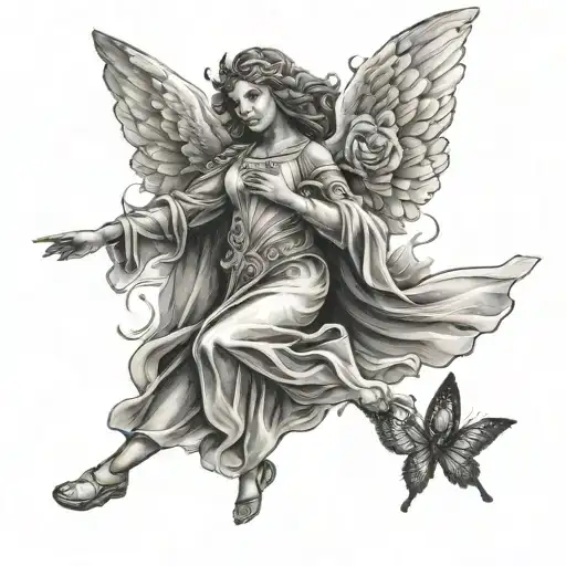 Angel Flying Chasing Butterfly