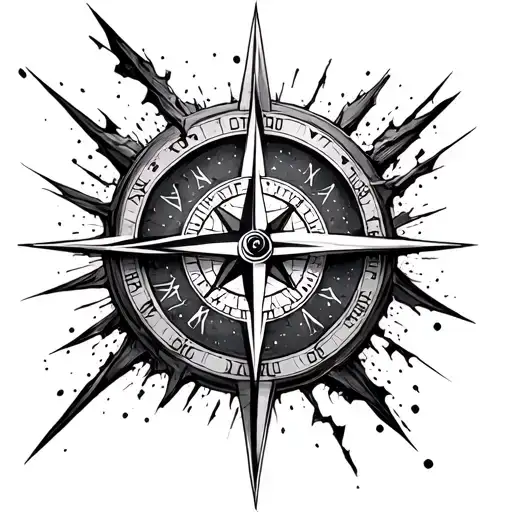 Mix Of Compass And Time Shattered Yet Merged In Between