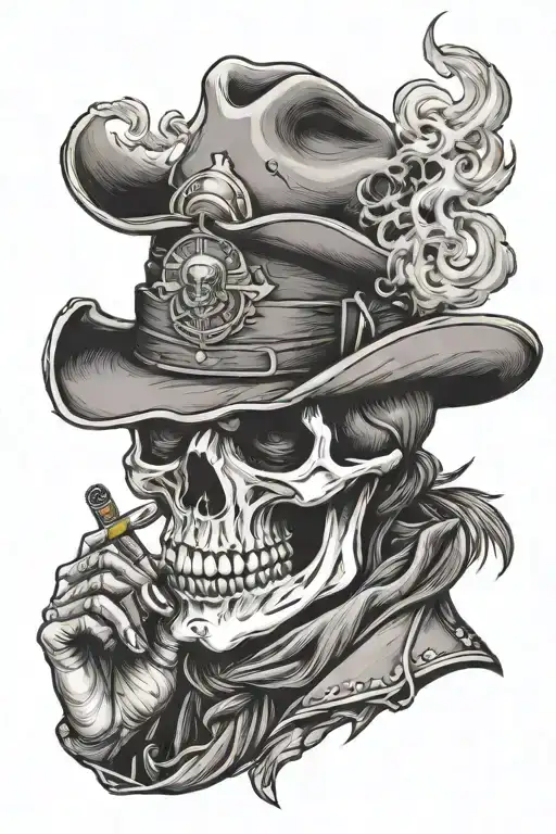 Cowboy Skull Smoking A Cigar
