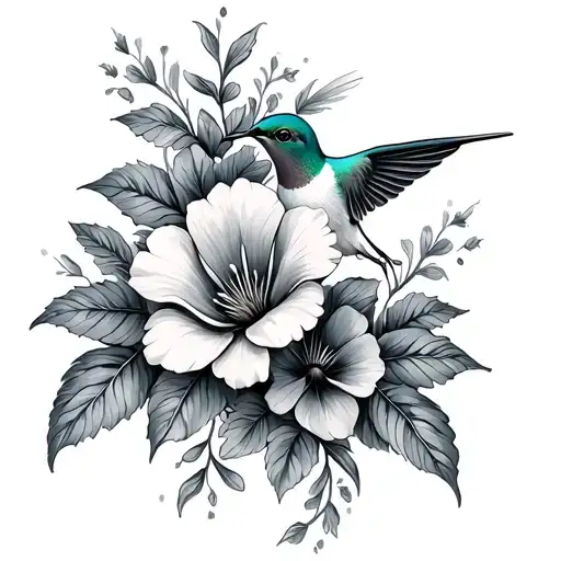 Flowers And Hummingbird
