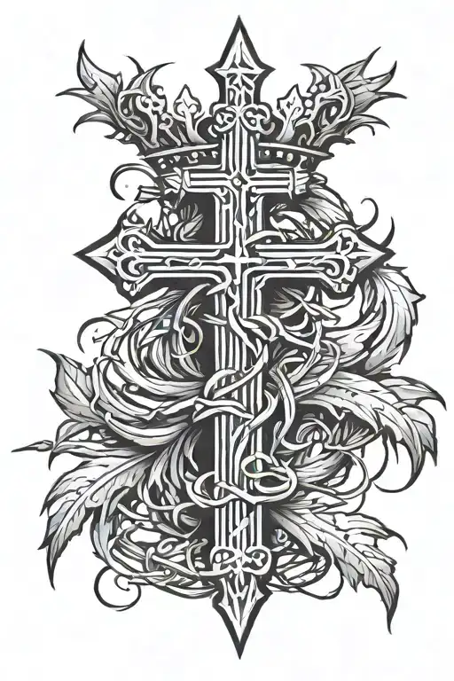Cross With Crown Of Thorns Wrapped Loosely