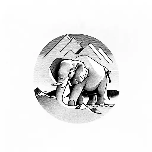 Mountain With Ocean And Elephant