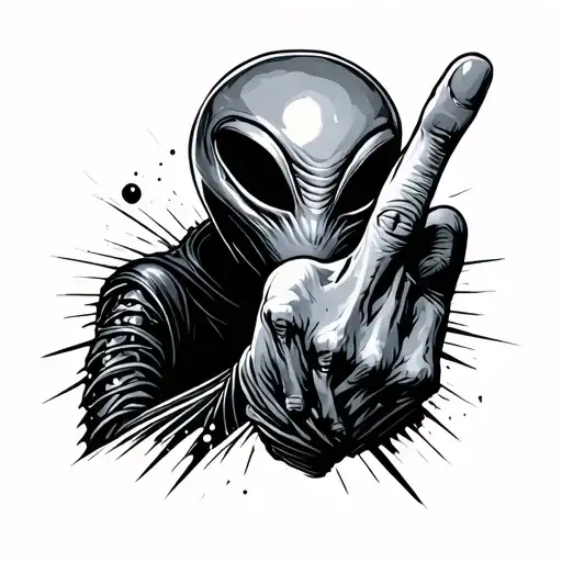 Alien Putting Middle Finger Up Space Background