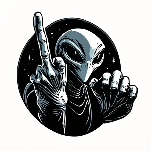 Alien Putting Middle Finger Up Space Background