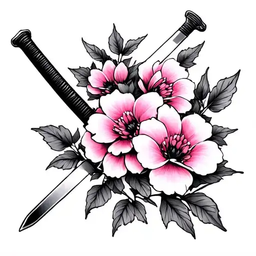 Small Pink A Tract Flowers With Japanese Sword