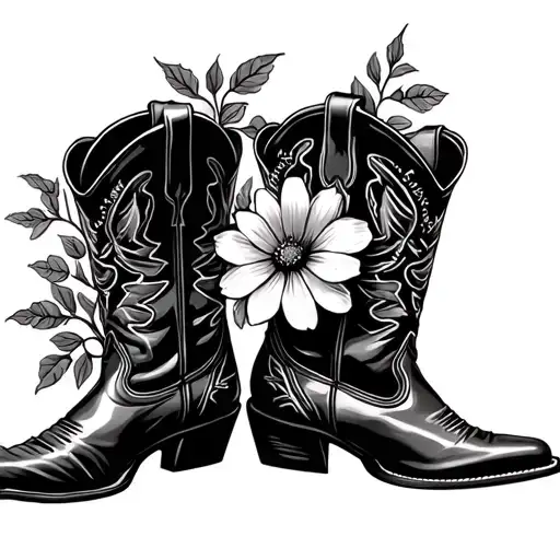 Cowboy Boots And Flowers Surrounding