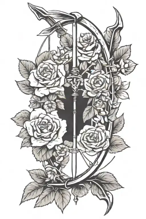 Bow And Arrow Made Out Of The Number Three Surrounded By Wild Roses