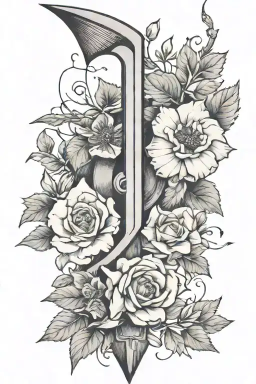 Bow Shaped Like Number 3 With Arrow Surrounded By Wild Roses