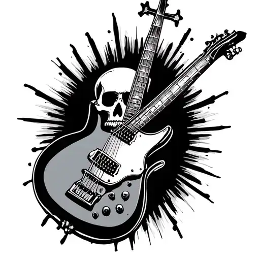 Electric Guitar Where The Body Is A Skull And There Are Three Crosses On The Top Of The Skull
