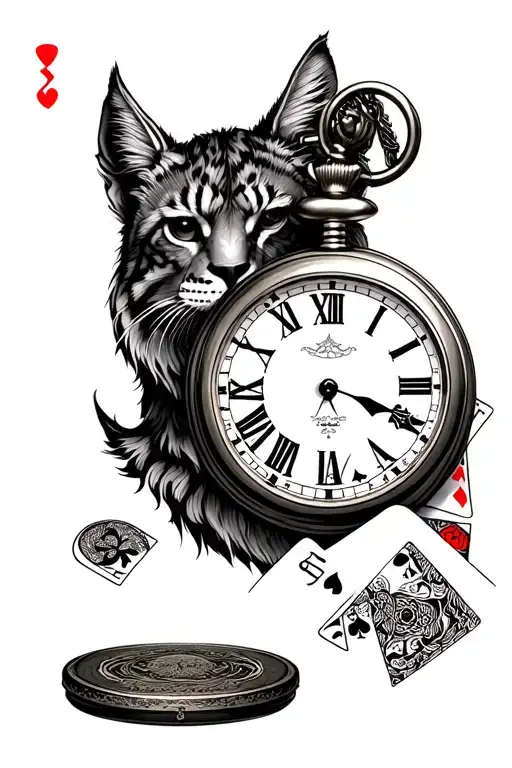 Pocket Watch And Playing Cards And Animal