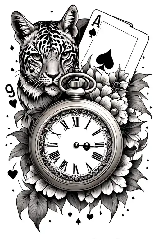 Pocket Watch And Playing Cards And Animal