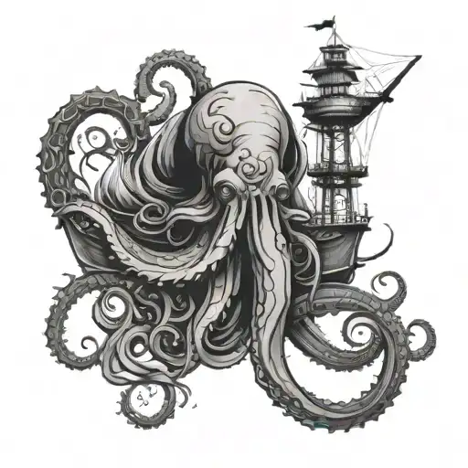 Kraken And Ship Ocean Theme Thigh