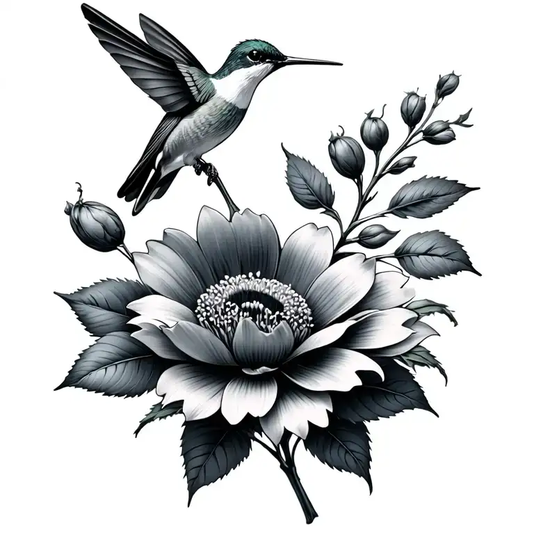 Flowers W Small Hummingbird