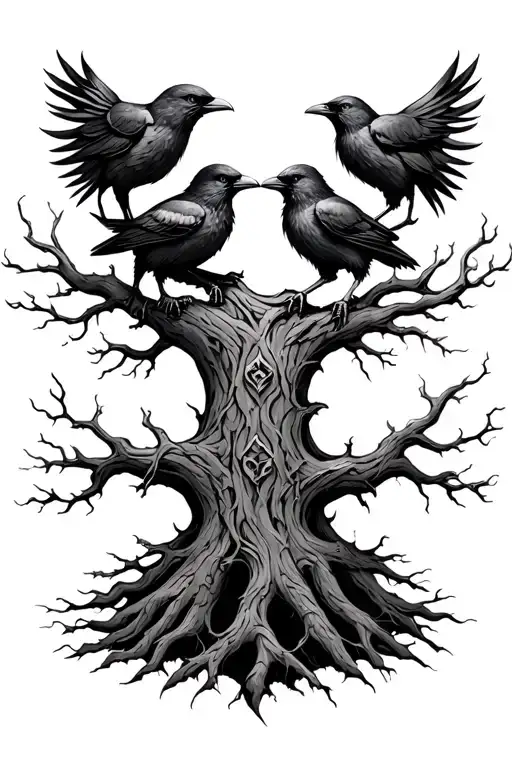Viking Tree Yggdrasil Tree With Two Crows