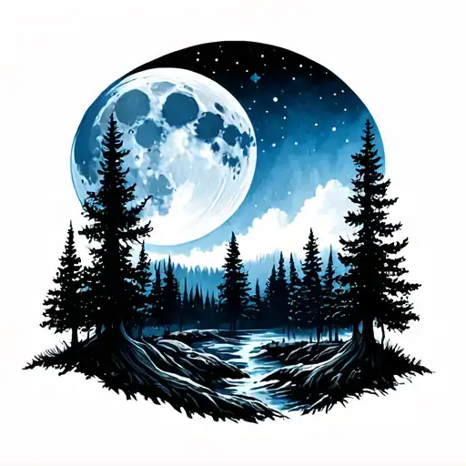 Forest In The Background With A Blue Moon Of My Winkinger