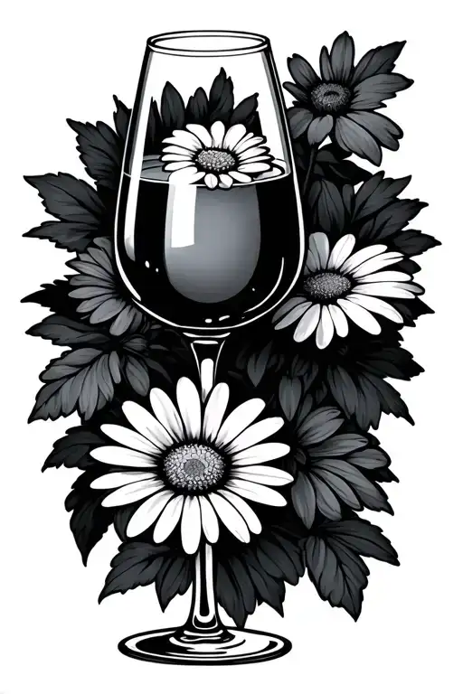 Wine Glass With Daisy