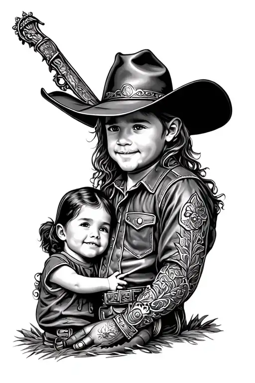 Western Tooled Leather Cowboy Tattoo With Kids Incorporated